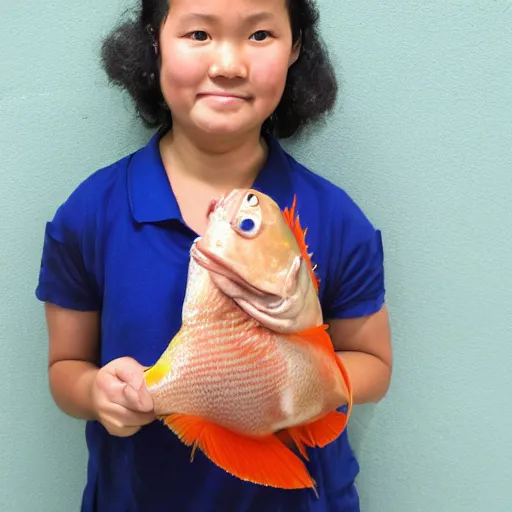 Prompt: stunning portrait of an elementary schoolteacher with a fish head