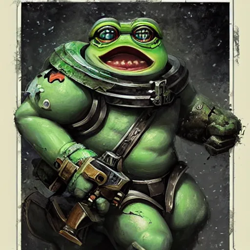 Image similar to pepe the frog primarch warhammer 4 0 k by greg rutkowski