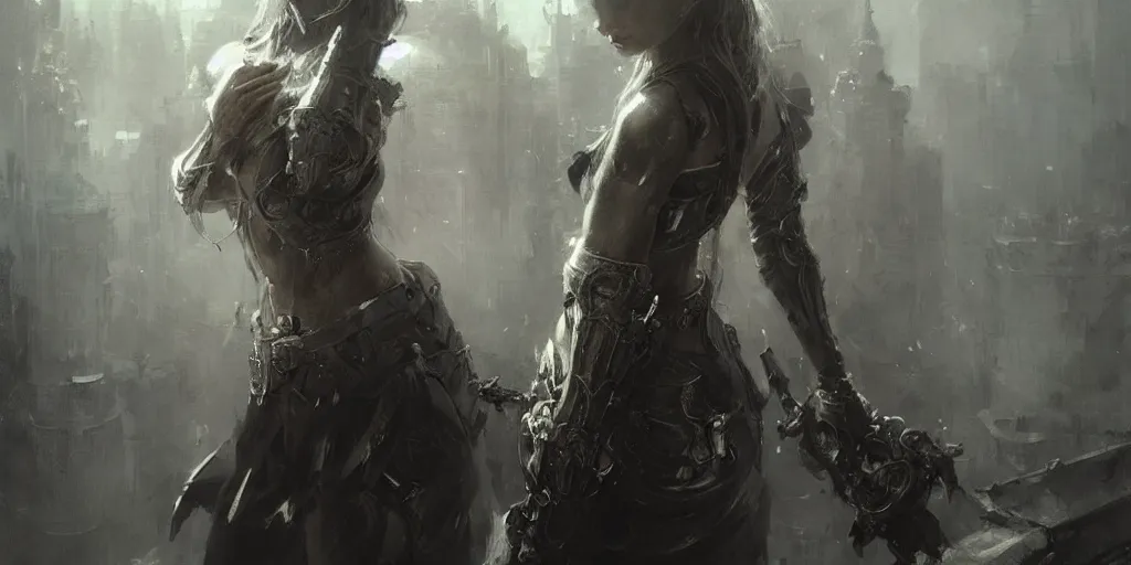 Image similar to beautiful painting by jeremy mann, a female paladin absurdly beautiful, elegant, ultrafine hyperrealistic detailed face illustration by wlop and artgerm and greg rutkowski, intricate linework, sharp focus, smooth, octopath traveler, final fantasy, unreal engine, dramatic lighting, ethereal, 8 k