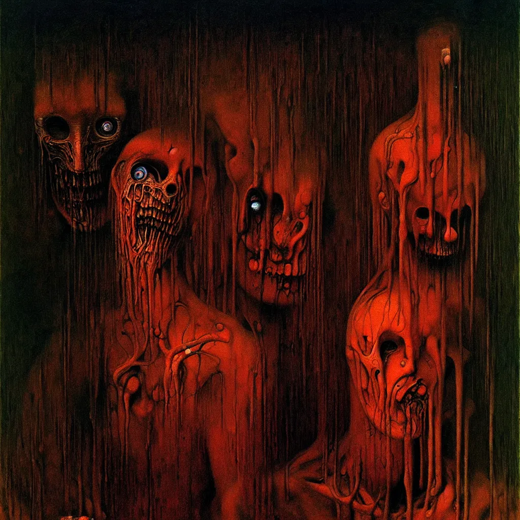 Prompt: a painting by beksinski, Giger, and Caravaggio