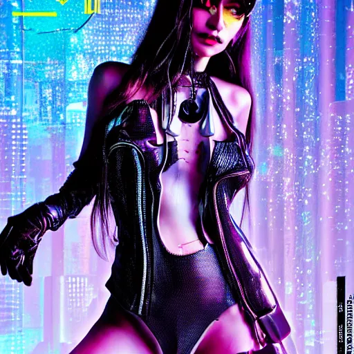 Image similar to cyber punk fashion magazine cover, girl, real, posing, ultrareal