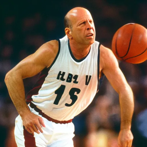 Image similar to bruce willis as a basketball player, photography,