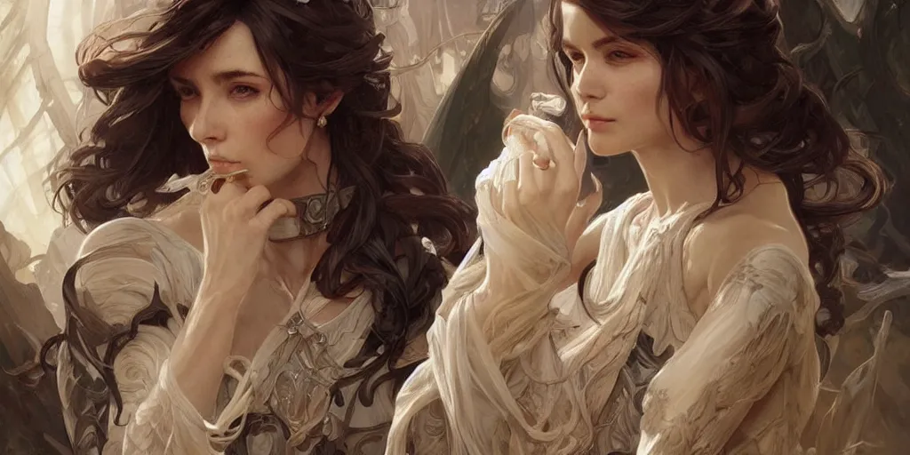 Prompt: fantasy portrait of woman made of bones, very very beautiful, elegant, highly detailed, digital painting, artstation, concept art, smooth, sharp focus, illustration, art by artgerm and greg rutkowski and alphonse mucha