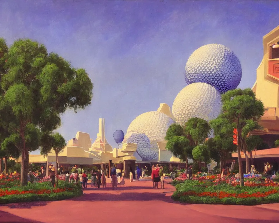 Prompt: an achingly beautiful oil painting of EPCOT by Raphael and Hopper.