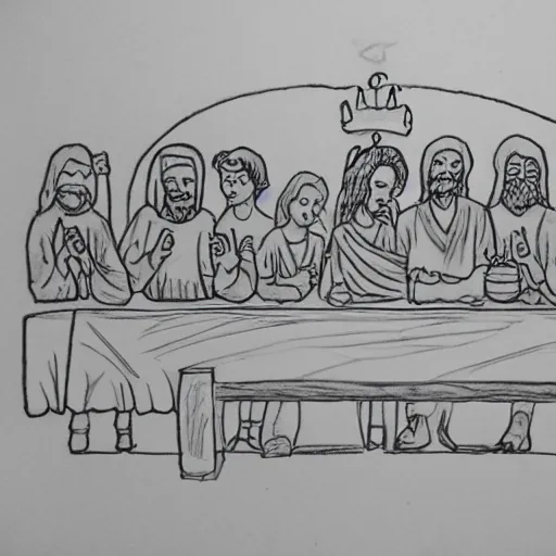 Prompt: last supper, drawn by a 5 year old detailed, sketh