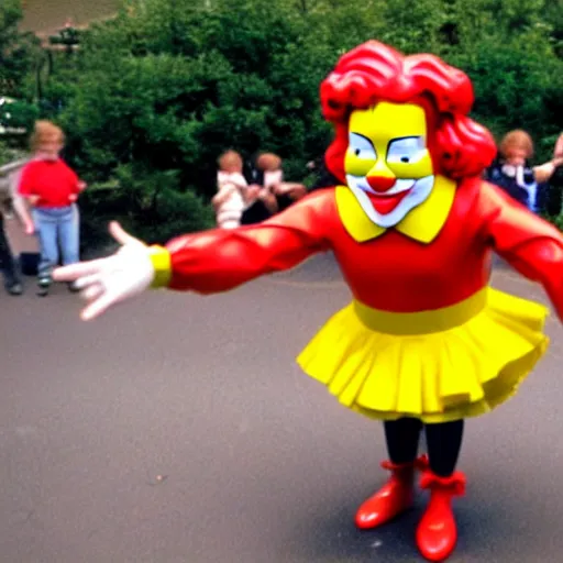 Prompt: ronald mcdonald dancing in a chicken battery.