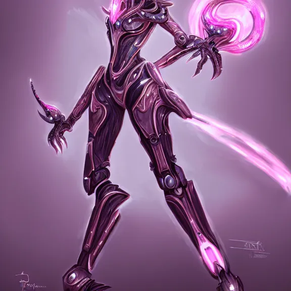 Image similar to highly detailed exquisite fanart, of a beautiful female warframe, but as a stunning anthropomorphic robot female dragon, with robot dragon head, doing an elegant pose, off-white plated armor, bright Fuchsia skin, full body shot, epic cinematic shot, realistic, professional digital art, high end digital art, DeviantArt, artstation, Furaffinity, 8k HD render, epic lighting, depth of field