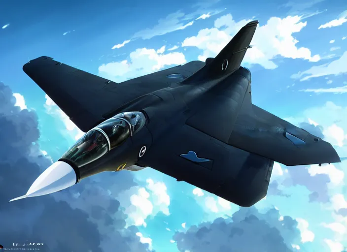 Image similar to portrait of figther jet evading, clear sky background, illustration concept art anime key visual trending pixiv fanbox by wlop and greg rutkowski and makoto shinkai and studio ghibli and kyoto animation, dcs world falcon bms, panavia tornado, symmetrical, volumetric lighting, transparent black windshield