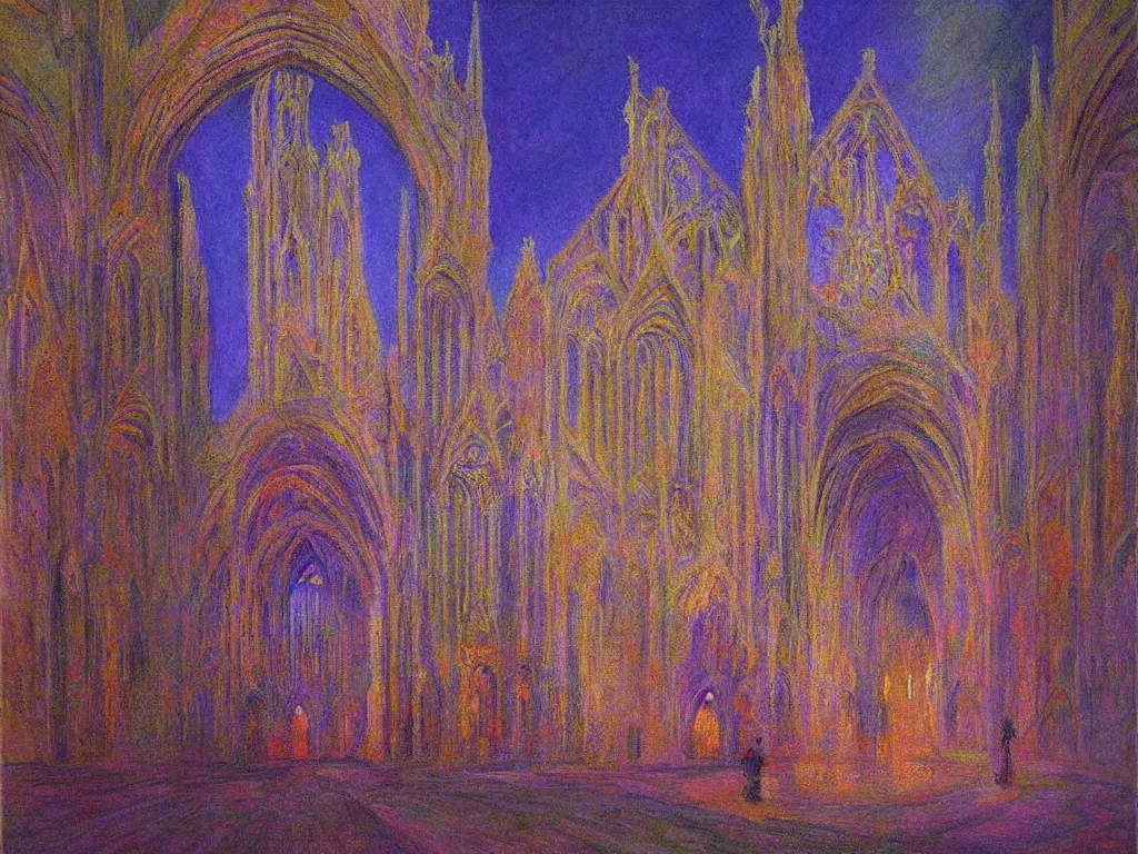 Image similar to gothic deserted cathedral with dream bot mothership psychedelia. monet, matisse, wayne barlowe, agnes pelton, rene magritte