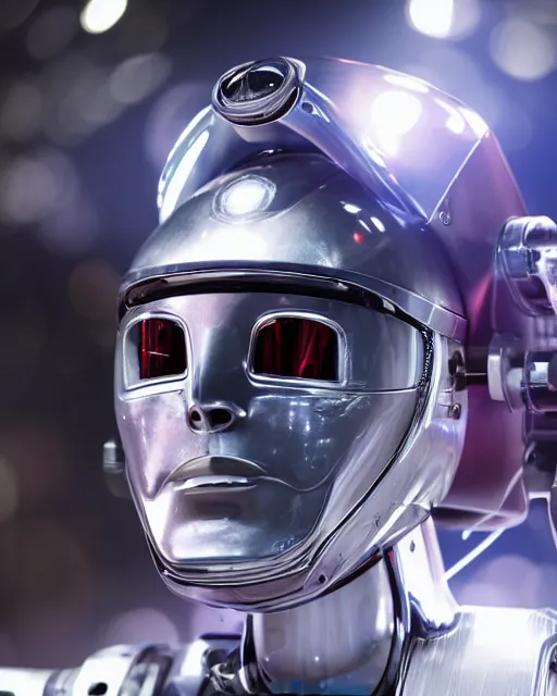 Prompt: A studio portrait of Elon Musk of SpaceX and Tesla fame as a chrome-plated robot, highly detailed, bokeh, 90mm, f/1.4