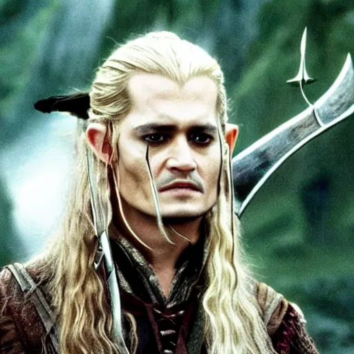 Image similar to A still of Johnny Depp as Legolas in Lord of the Rings (2001)