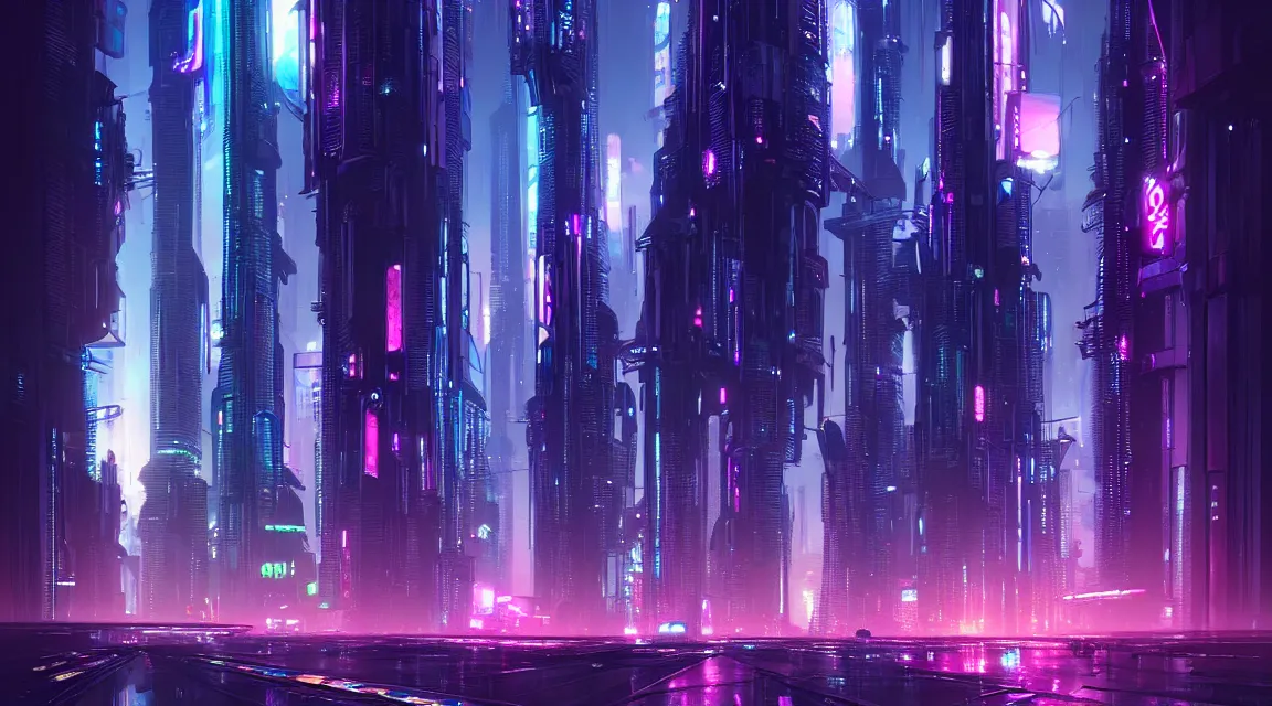 Image similar to a futuristic city at night with neon lights, cyberpunk art by stephan martiniere, cgsociety, retrofuturism, retrowave, cityscape, futuristic