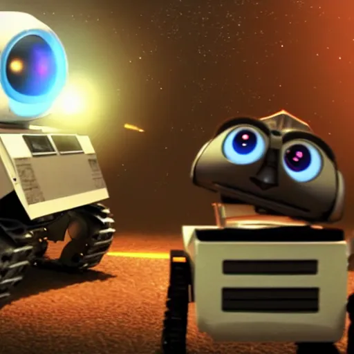 Prompt: cinematic shot of hal 9 0 0 0 in wall - e