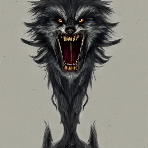 Prompt: a scraggly friendly but foreboding looking werewolf stares at you with a hungry look trending on artstation