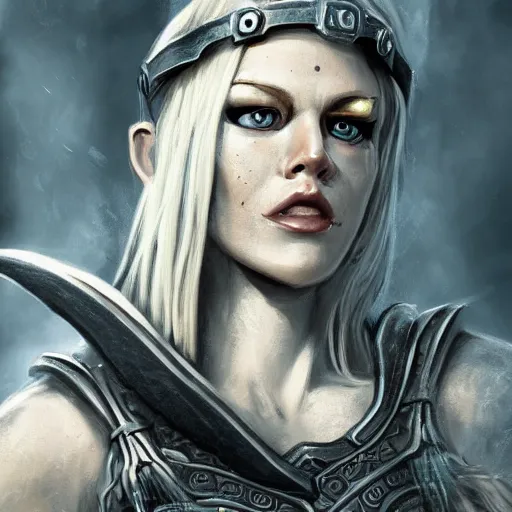 Image similar to scifi viking woman, blonde, portrait, warrior, science fiction, d & d, concept art, matte, sharp focus, illustration, concept art,