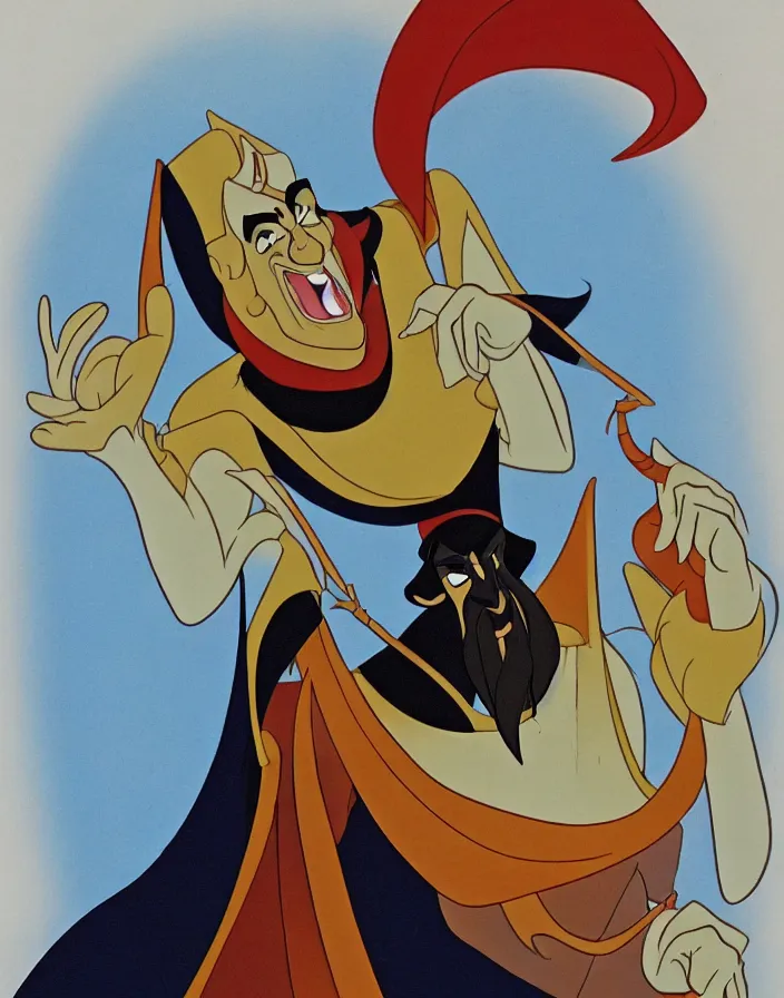 Image similar to 1 9 9 0 disney animation cel still from aladdin of a portrait of jafar reimagined as sauron