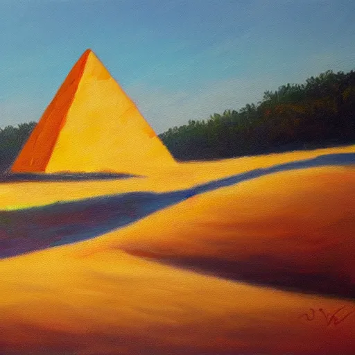 Prompt: oil painting of pyramid, sunny day, sun