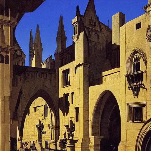 Image similar to Medieval city designed by Syd Mead