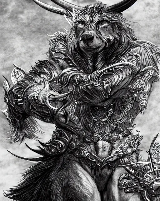 Image similar to A minotaur wolf, full body, black and white, highly detailed, close-up, fantasy art, monster art, in the style of masami kurumada, illustration, epic, fantasy, intricate, hyper detailed, artstation, concept art, smooth, sharp focus, ray tracing