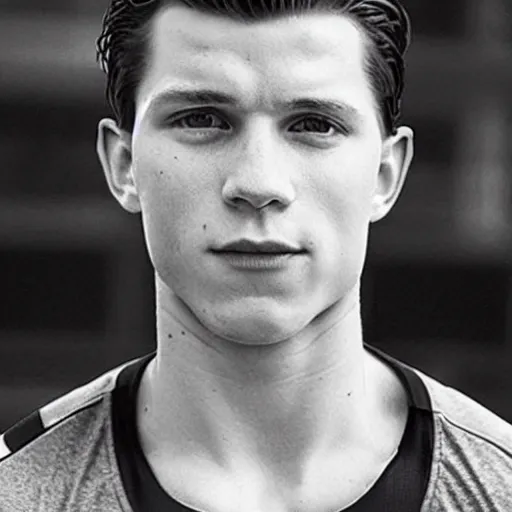 Image similar to “a realistic photo of a guy who is an attractive baseball player man who is part cyborg and part humanoid, who is a robot, Tom Holland, close up detailed”