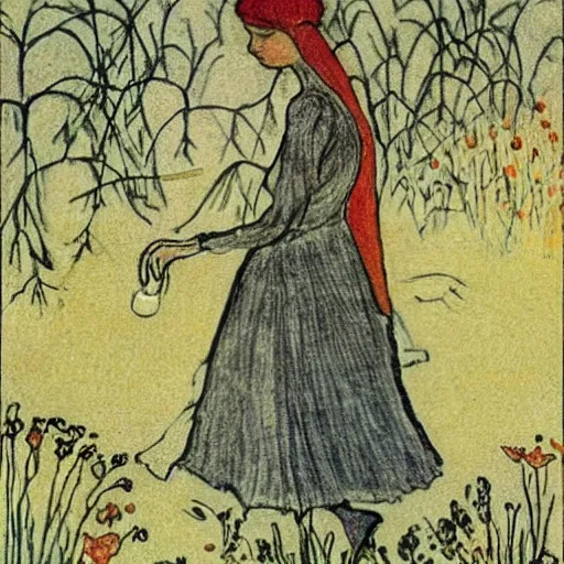 Prompt: photo of young woman by elsa beskow