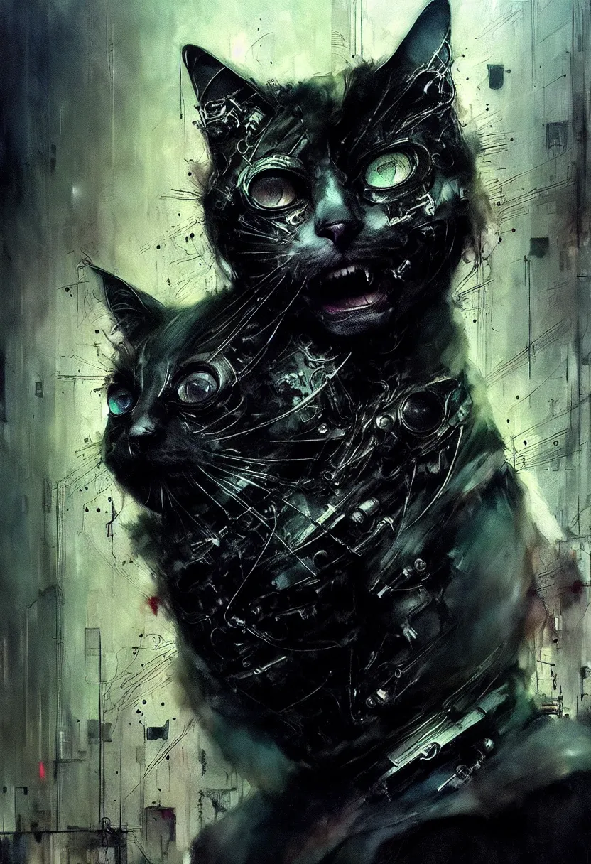 Prompt: future cyberpunk cat smiling, by emil melmoth zdzislaw beksinki craig mullins yoji shinkawa realistic render ominous detailed photo atmospheric by jeremy mann francis bacon and agnes cecile