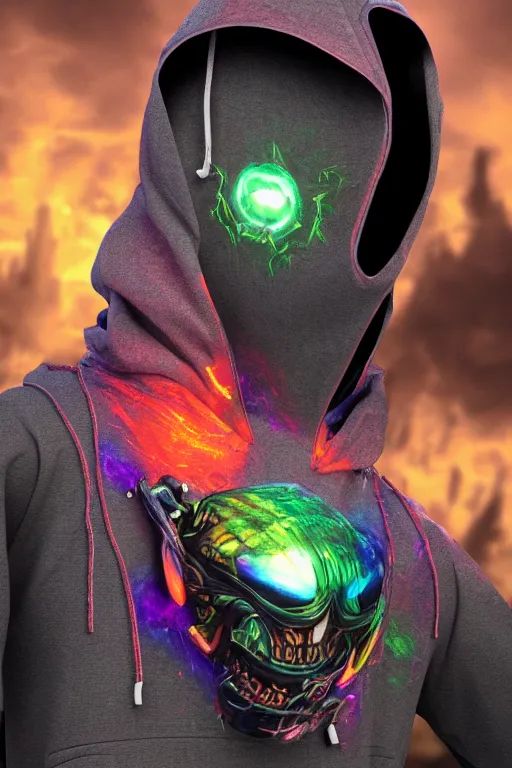 Image similar to photo of a hoodie, band merchandise, bandname is tripmachine, tourname is invasion of the tripmachines, realistic digital art, hoodie is textured with a 3 d render of a huge futuristic steampunk generator, 8 k, fluorescent colors, halluzinogenic, multicolored, exaggerated detailed, unreal engine