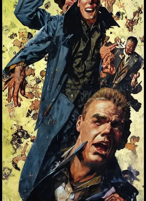 Prompt: full body and head portrait of huge markus ruhl in tattered suit and trench coat, dynamic action, painted by norman rockwell and phil hale and greg staples and tom lovell and frank schoonover and jack kirby