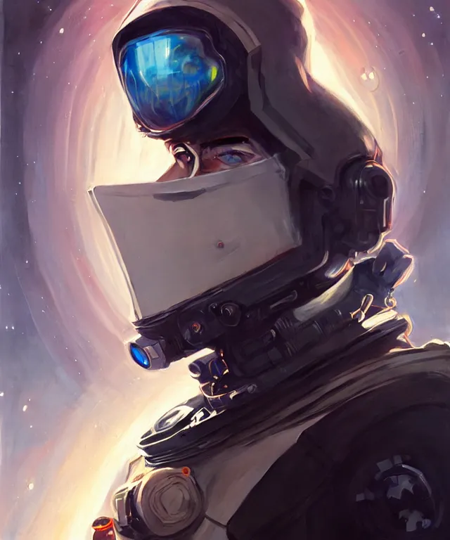 Image similar to Hacker man spaceman portrait, highly detailed, digital painting, artstation, concept art, smooth, sharp focus, illustration, art by artgerm and greg rutkowski and alphonse mucha