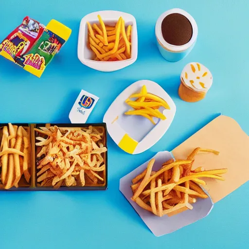 Prompt: mcdonalds happy meal made out of blue paint