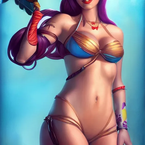 Image similar to katarina from league of legends, wearing bikini, Pixar style, by Tristan Eaton Stanley Artgerm and Tom Bagshaw.
