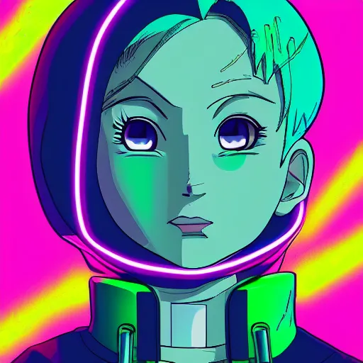 Prompt: vector bulma in hoodie, portrait, vaporwave, synthwave, neon, vector graphics, cinematic, volumetric lighting, f 8 aperture, cinematic eastman 5 3 8 4 film