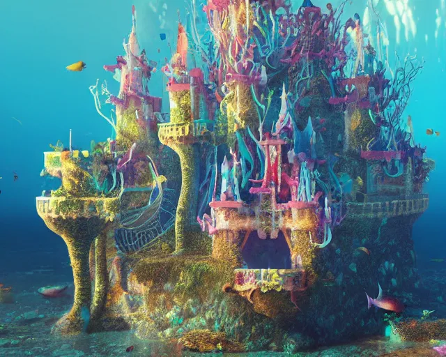 Image similar to an underwater kingdom, castle, Alantis. intricate artwork by Tooth Wu and wlop and beeple. octane render, hyper realism, 8k