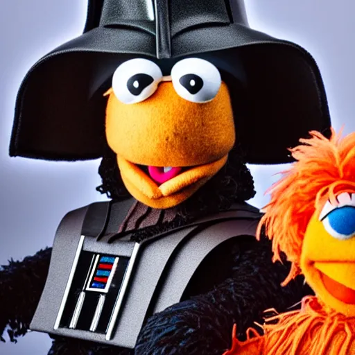 Image similar to studio portrait still of muppet!!!!! darth vader!!!!!! as a muppet muppet as a muppet, 8 k, studio lighting, key light,