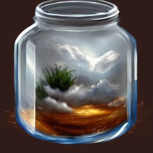 Image similar to a storm with clouds inside of a jar, artstation