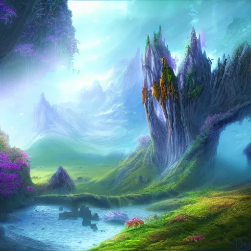 Image similar to mystical fantasy landscape, 4k