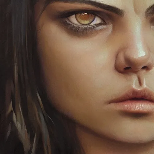 Image similar to winking mila kunis closeup portrait, dramatic light, lake background, 2 0 0 mm focal length, painted by stanley lau, painted by greg rutkowski, painted by stanley artgerm, digital art, trending on artstation