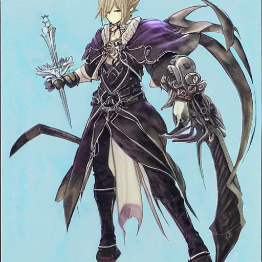 Image similar to a mage from final fantasy 14 drawn by Yoshitaka Amano,