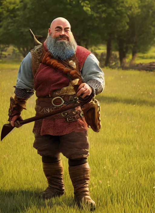 Prompt: A fantasy comic book style portrait painting of a axe wielding fantasy d&d dwarf in a open meadow field in the summer, unreal 5, DAZ, hyperrealistic, octane render, RPG portrait, ambient light, dynamic lighting