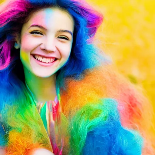 Image similar to a colorful girl with high detail smiles sweetly