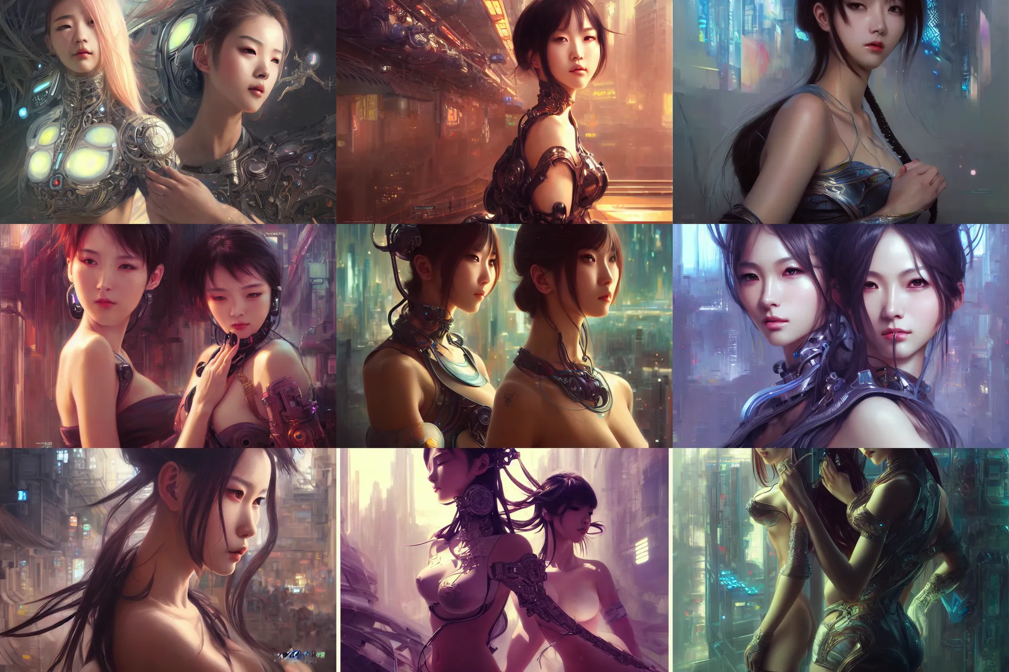 Prompt: ultra realistic beautiful futuristic kowloon techno art, beautiful alluring anime woman, gorgeous face and figure, sci - fi, fantasy, intricate, elegant, highly detailed, digital painting, artstation, concept art, smooth, sharp focus, illustration, anime style, art by tian zi and yuxiang chen and alphonse mucha and greg rutkowski