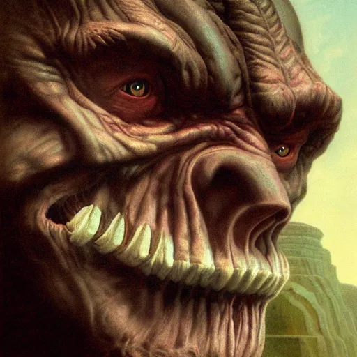 Image similar to an orc, portrait, by thomas cole and wayne barlowe,