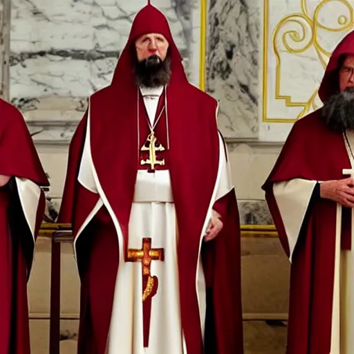 Prompt: cardinal - bishops that looks like rasputin in apostolic palace in vatican