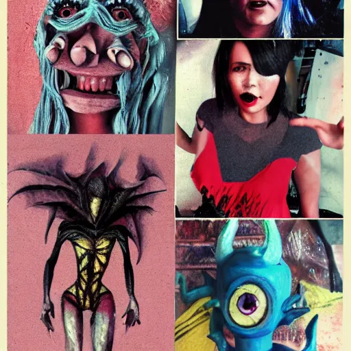 Prompt: collage artwork of monster woman