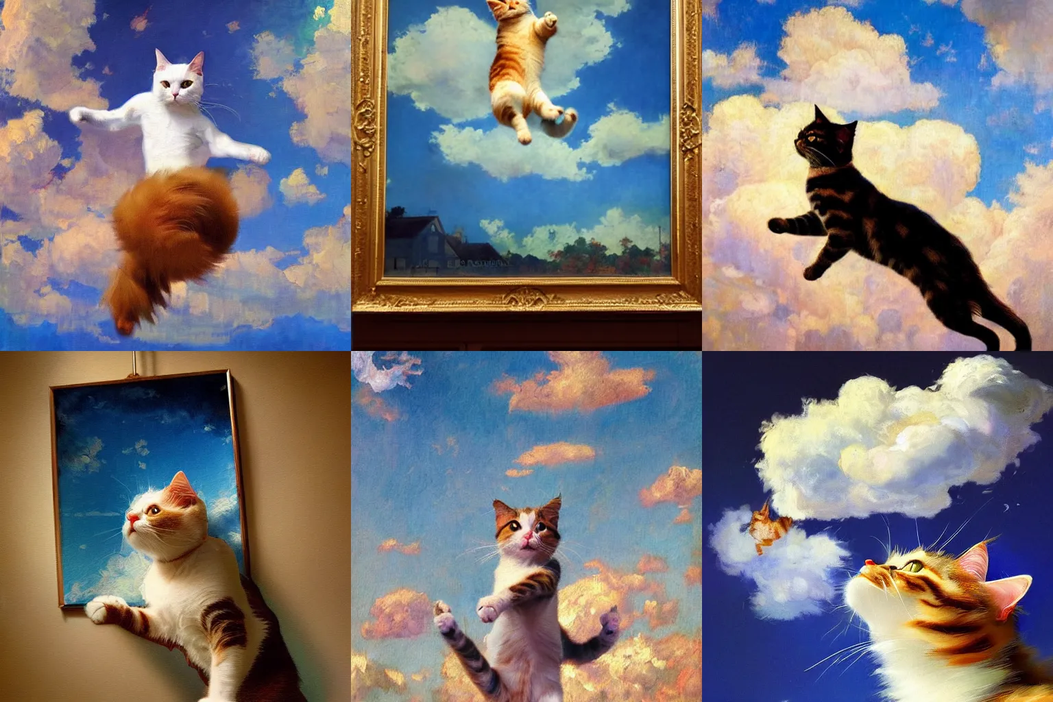 Prompt: "An impressionist painting of a jumping cat under the sky