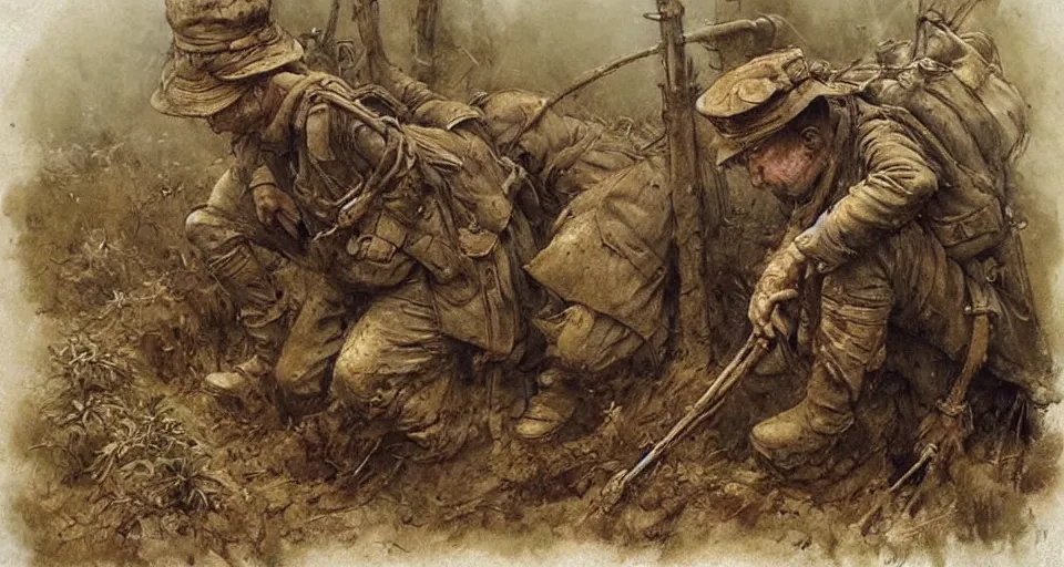 Image similar to (((((a muddy WWI trench))))) by Jean-Baptiste Monge!!!!!!!!!!!!!!!!!!!!!!!!!!!