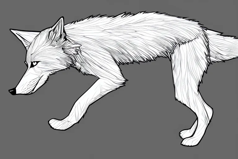 Image similar to digital art of a full-body outline of a running wolf, simple, no color, high quality, HD, 8K,