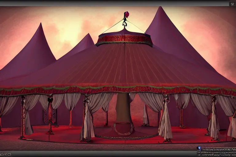 Image similar to 3d sculpt of a huge dark fantasy gothic circus tent, artstaton, digital illustration