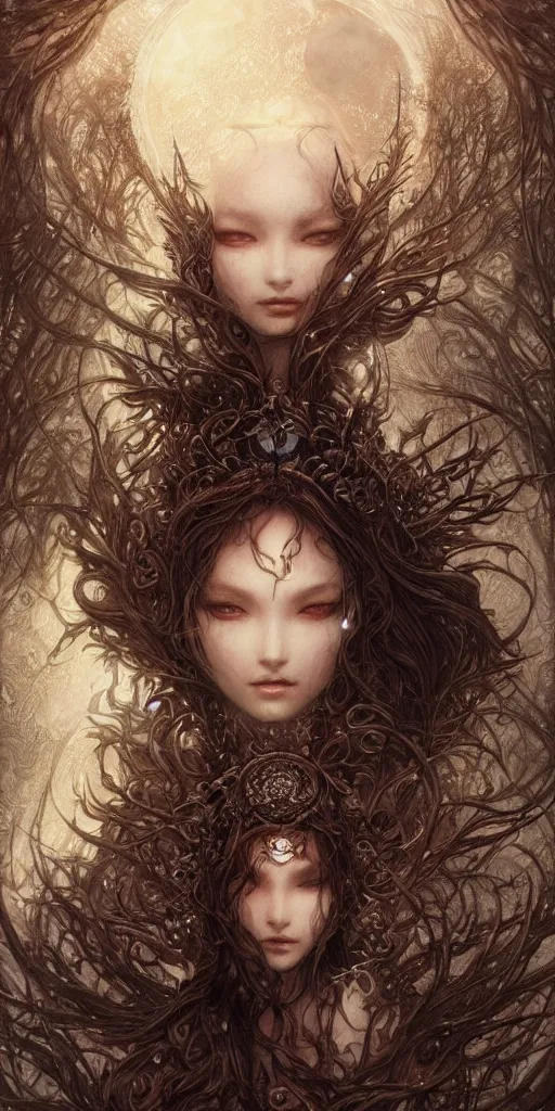 Image similar to goddess, masterpiece , cinematic, powerful, moon beams dramatic light, highly, intricate elements, hollow souls, detailed, digital painting, artstation, concept art, sharp focus, illustration, art by Kyoung Hwan Kim and Adrian Smith and Leonor Fini, john waterhouse