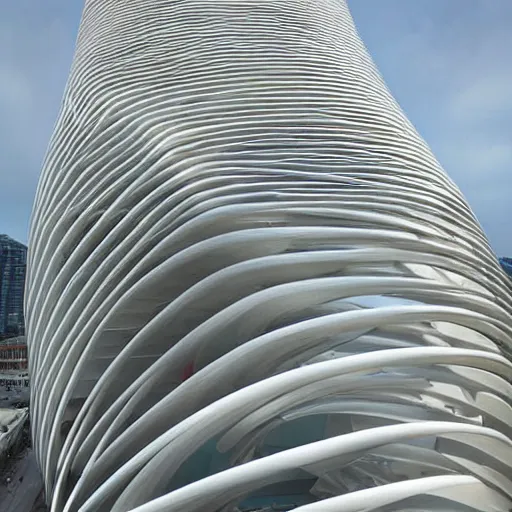 Prompt: futuristic building by zaha hadid and renzo piano, contemporary architecture, photo journalism, photography, cinematic, national geographic photoshoot